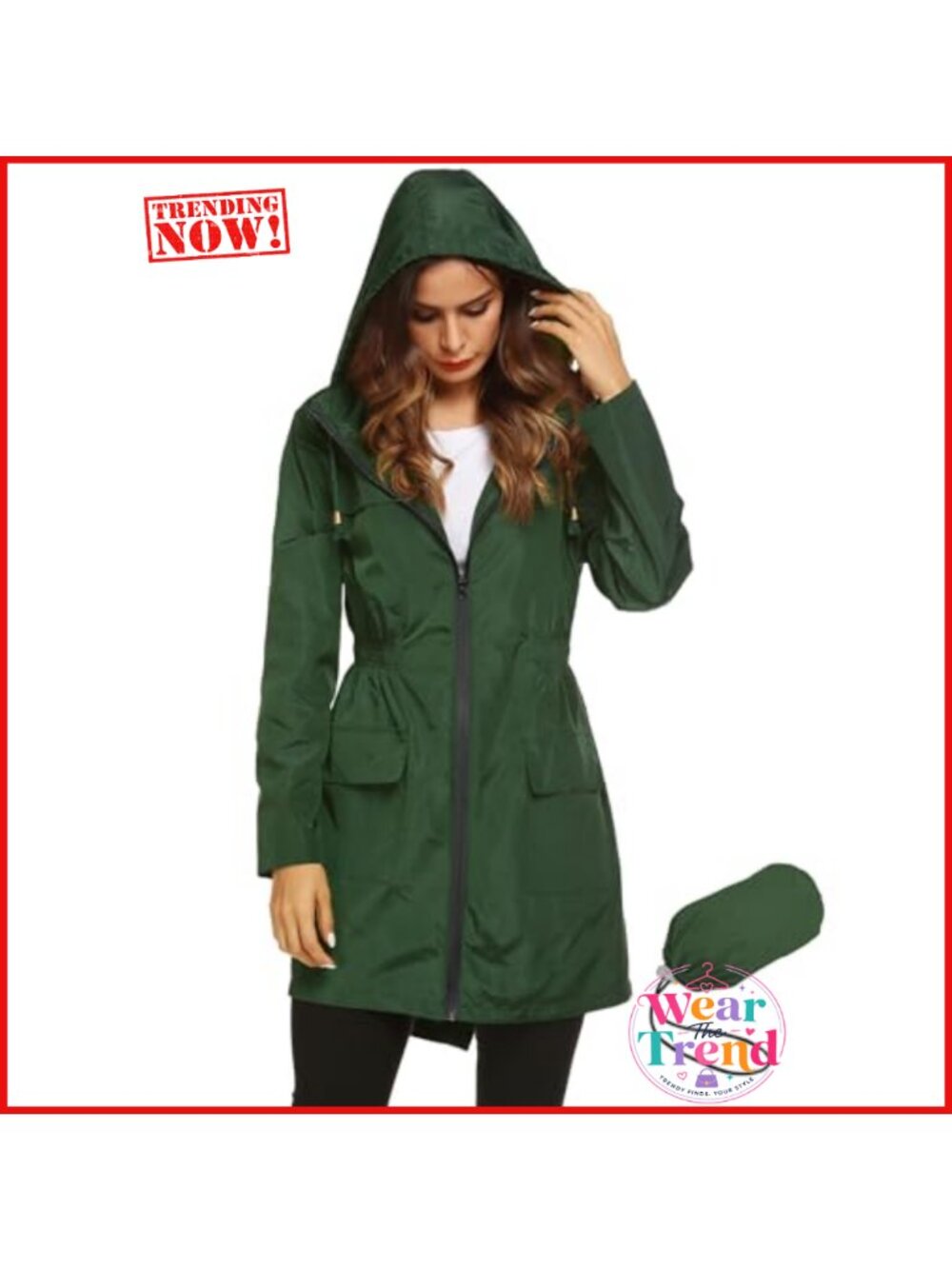 Ladies Waterproof Lightweight Hooded Rain Jacket Packable Outdoor Raincoat